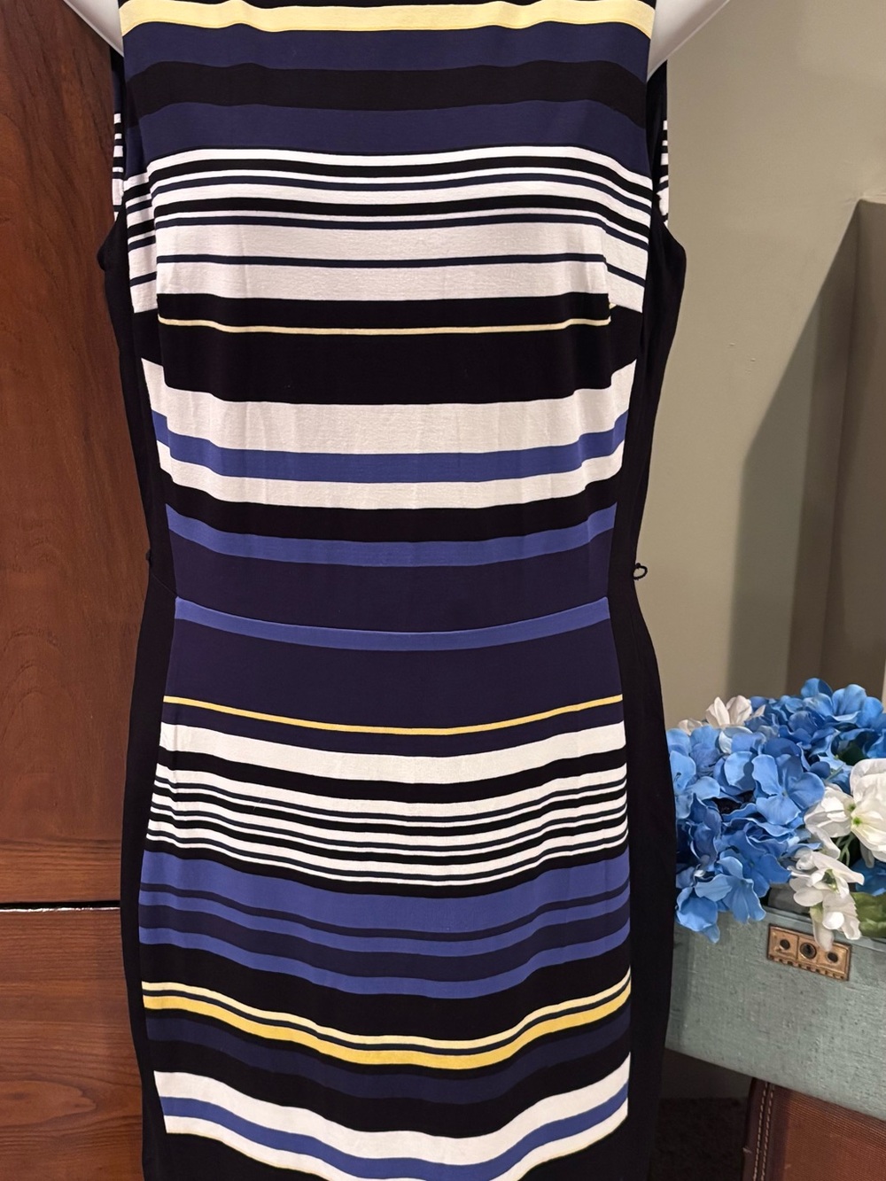 White House Black Market Black, White & Yellow Striped Sheath Dress